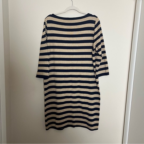 Ralph Lauren Navy & Gold Striped Knee Length Dress Size XL Preppy Party Holiday - Picture 6 of 9